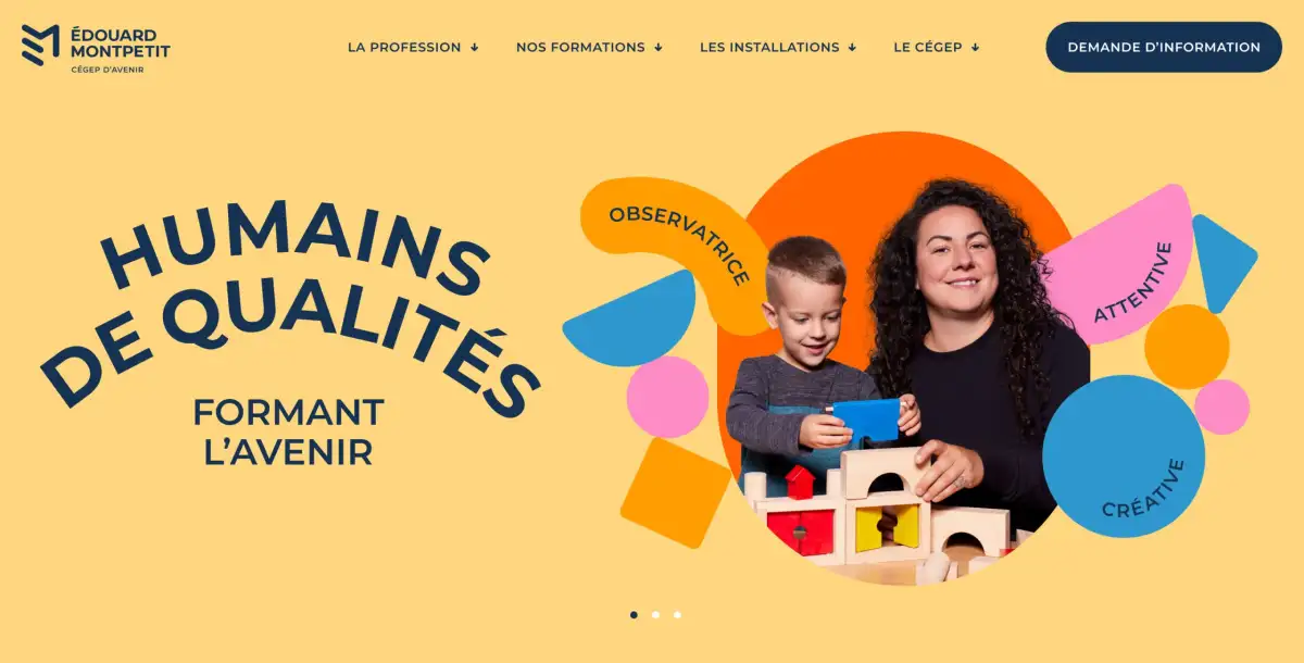 Capture écran du site web éducateur et éducatrices à la petite enfance du cégep Édouard-Montpetit