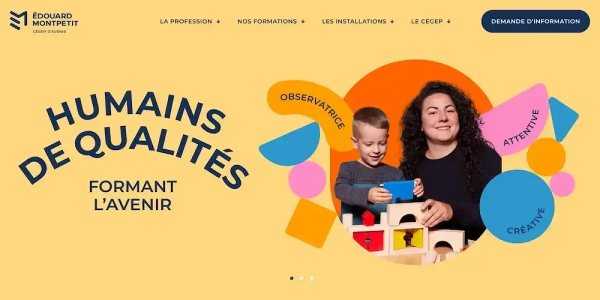 Capture écran du site web éducateur et éducatrices à la petite enfance du cégep Édouard-Montpetit