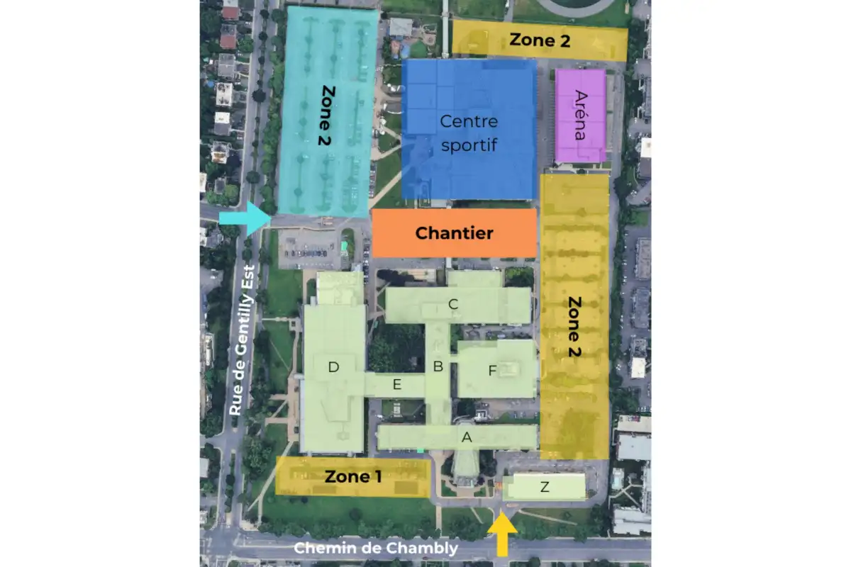 Plan du stationnement avec indication des travaux