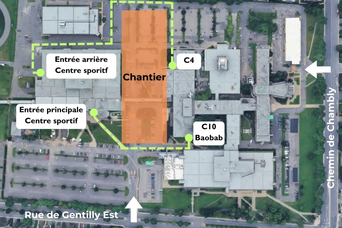Plan du stationnement pour entrée du Baobab et entrée arrière du Centre sportif.
